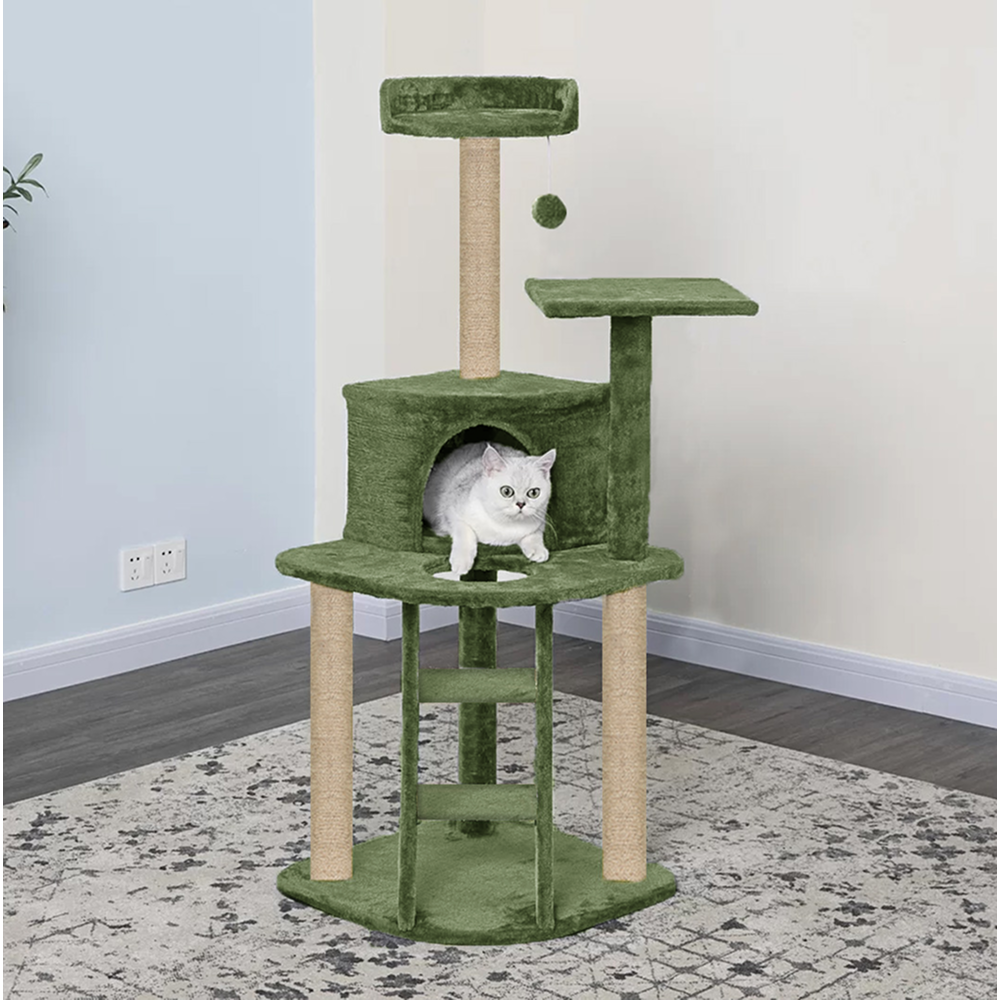 Furrlovers Multi Level Cat Tree with Plush Condo & Jute Scratching Posts (Green)