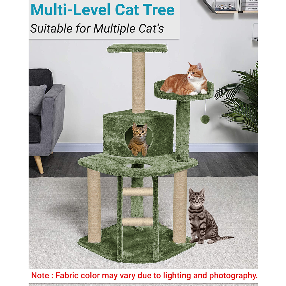 Furrlovers Multi Level Cat Tree with Plush Condo & Jute Scratching Posts (Green)