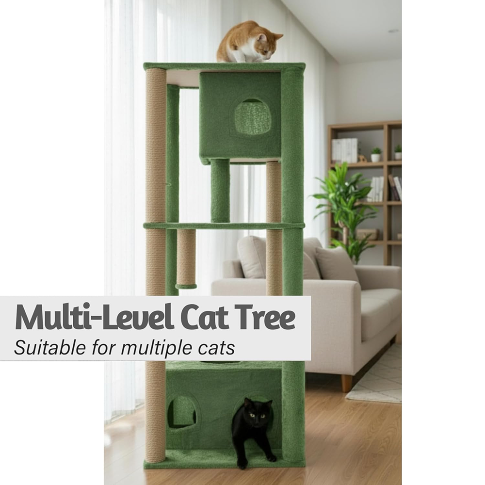 Furrlovers Large Multilevel Cat Tree Tower with Scratching Posts & Condo (Green)
