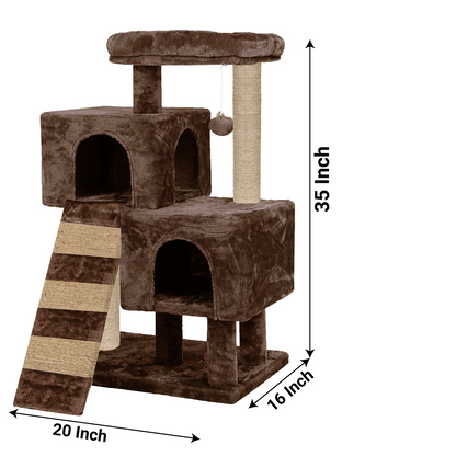 Furrlovers Kitten Cat Tree Scratching Post with Ladder, Condo & Jute Rope (Brown)