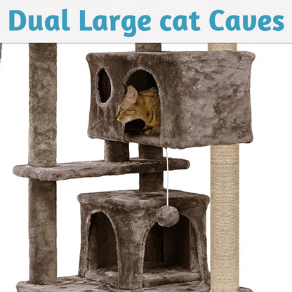 Furrlovers Multi Condo Kitten & Cat Tree with Plush Fur Fabric, Ladder, Top Perches, Playing Balls & Jute Rope Scratching Posts (Brown)