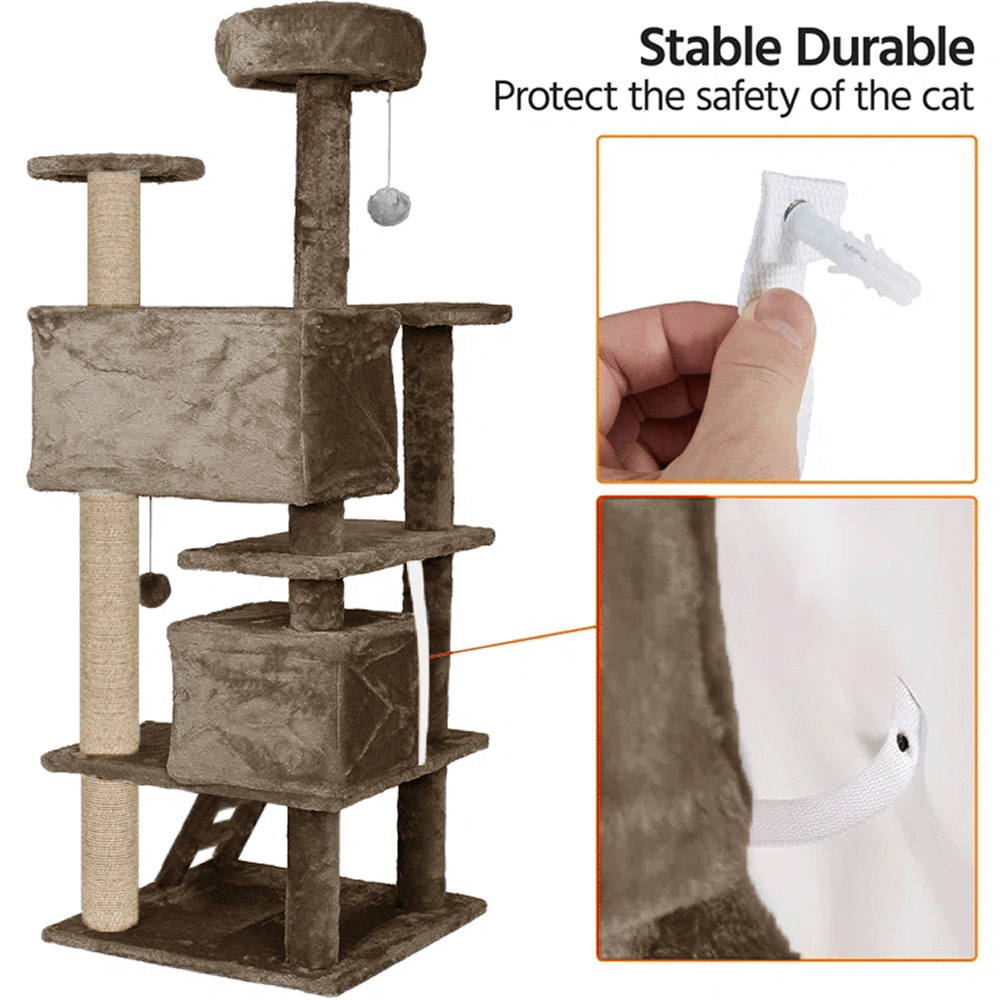Furrlovers Multi Condo Kitten & Cat Tree with Plush Fur Fabric, Ladder, Top Perches, Playing Balls & Jute Rope Scratching Posts (Brown)