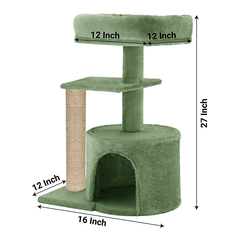 Furrlovers Multilevel Tree with Jute Rope Scratching Post and Fur Fabric Condo for Cats (Green)