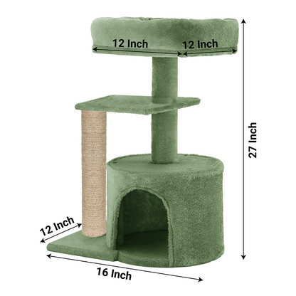 Furrlovers Multilevel Tree with Jute Rope Scratching Post and Fur Fabric Condo for Cats (Green)