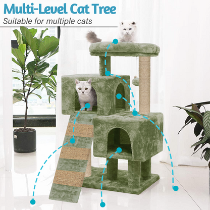 Furrlovers Kitten Cat Tree Scratching Post with Ladder, Condo & Jute Rope (Green)