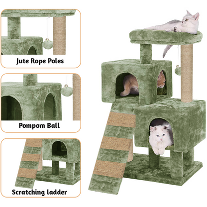 Furrlovers Kitten Cat Tree Scratching Post with Ladder, Condo & Jute Rope (Green)