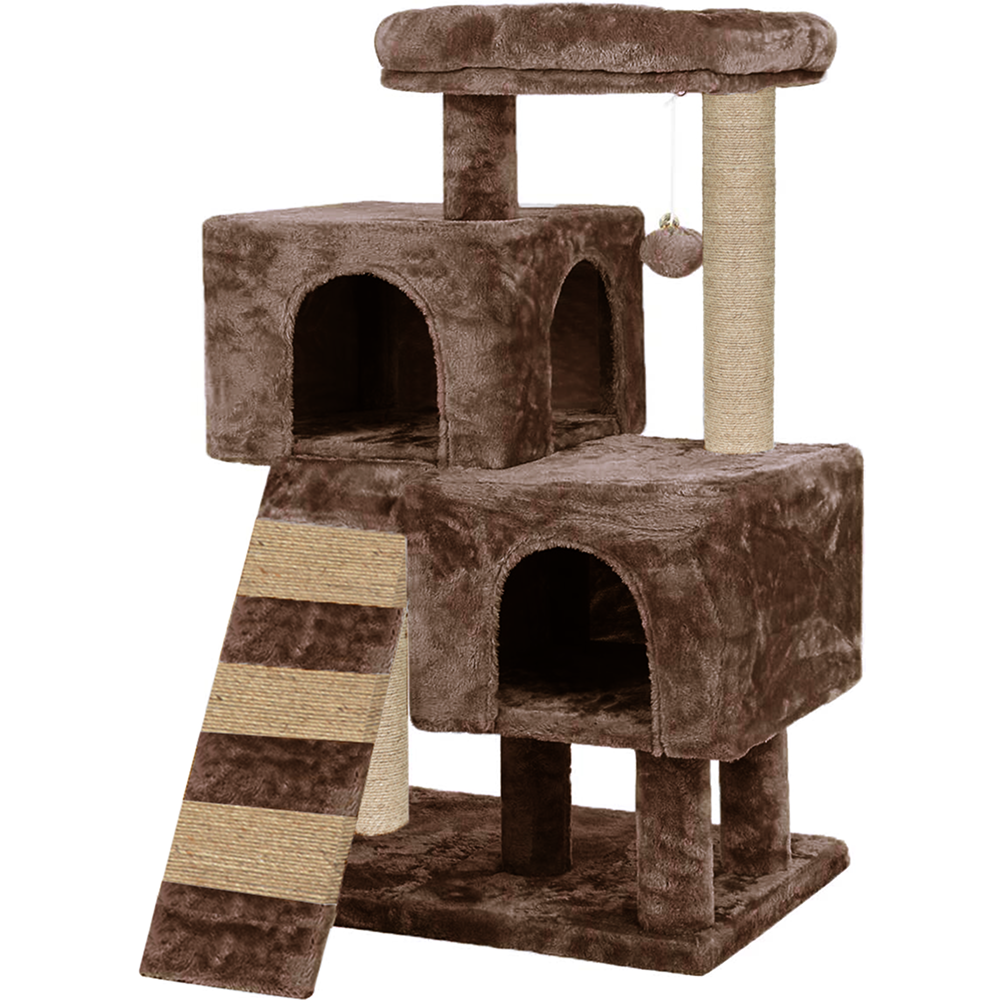 Furrlovers Kitten Cat Tree Scratching Post with Ladder, Condo & Jute Rope (Brown)