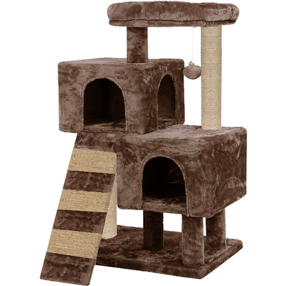 Furrlovers Kitten Cat Tree Scratching Post with Ladder, Condo & Jute Rope (Brown)