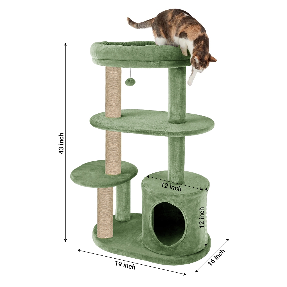Furrlovers Multi Level Plush Cat Tree with Condo & Sisal Scratching Posts (Green)