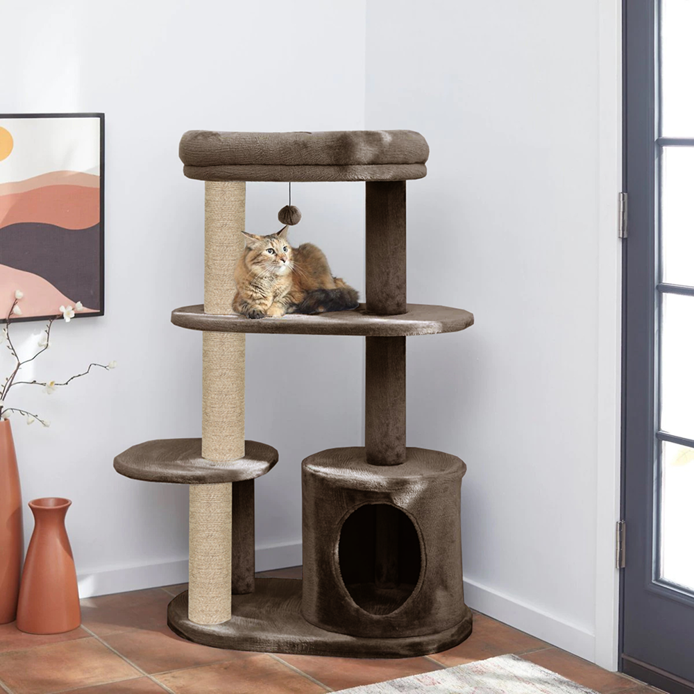 Furrlovers Multi Level Plush Cat Tree with Condo & Sisal Scratching Posts (Brown)