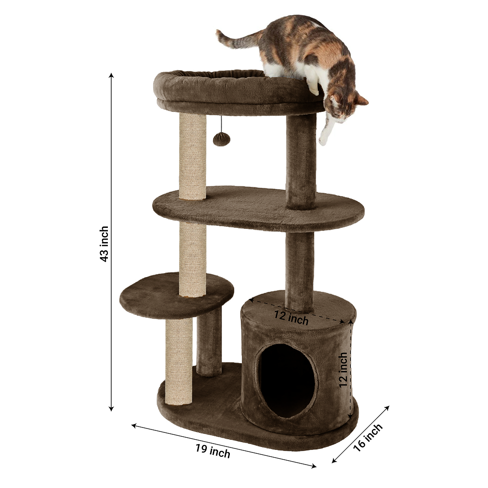Furrlovers Multi Level Plush Cat Tree with Condo & Sisal Scratching Posts (Brown)