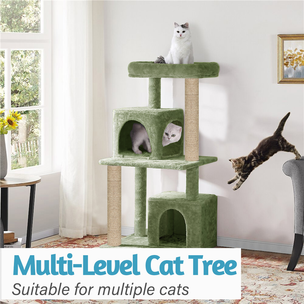 Furrlovers Multi Level Plush Cat Tree with Jute Scratching Posts & 2 Condos (Green)