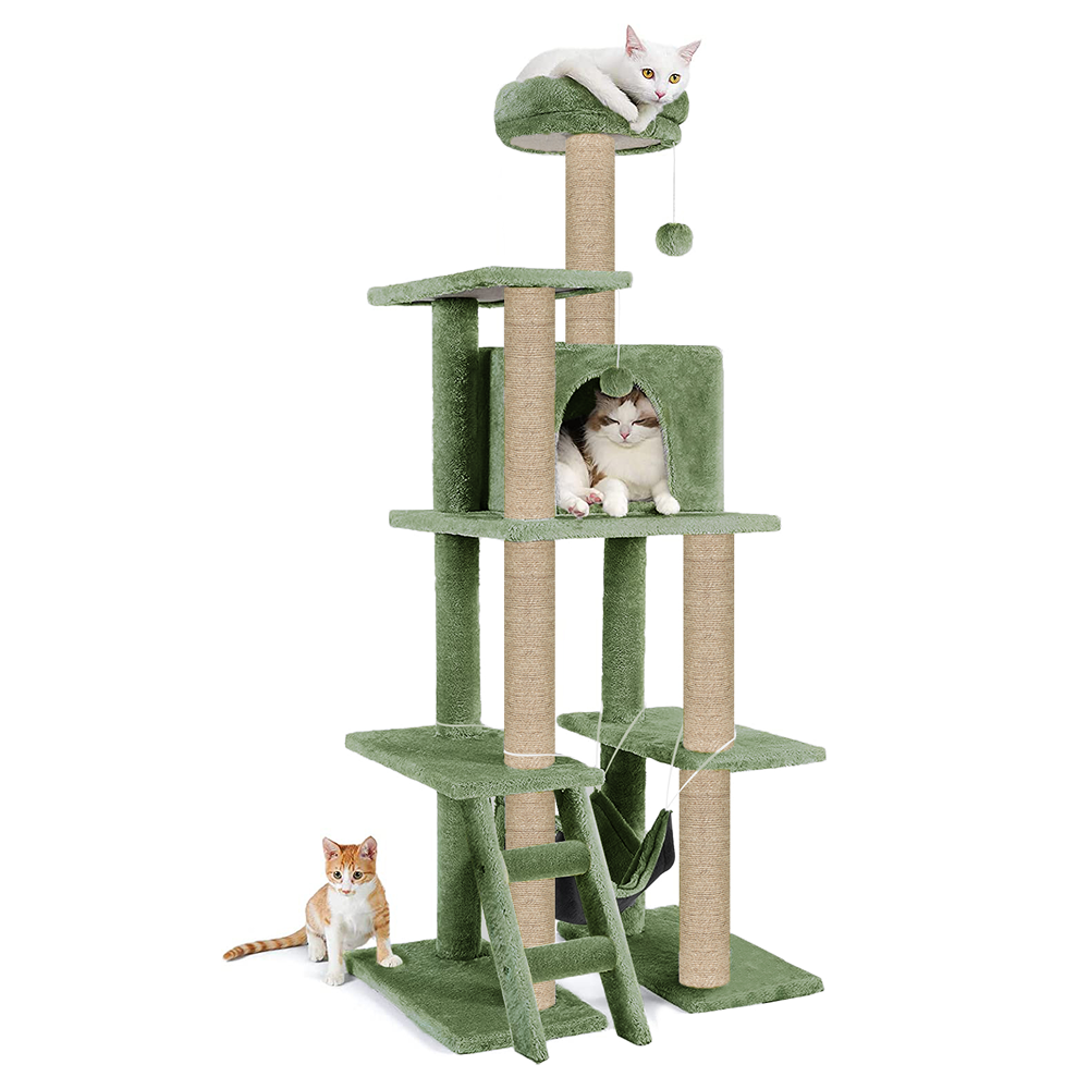 Furrlovers Multi Storey Cat Tree with Hammock, Condo & Scratching Posts (Green)