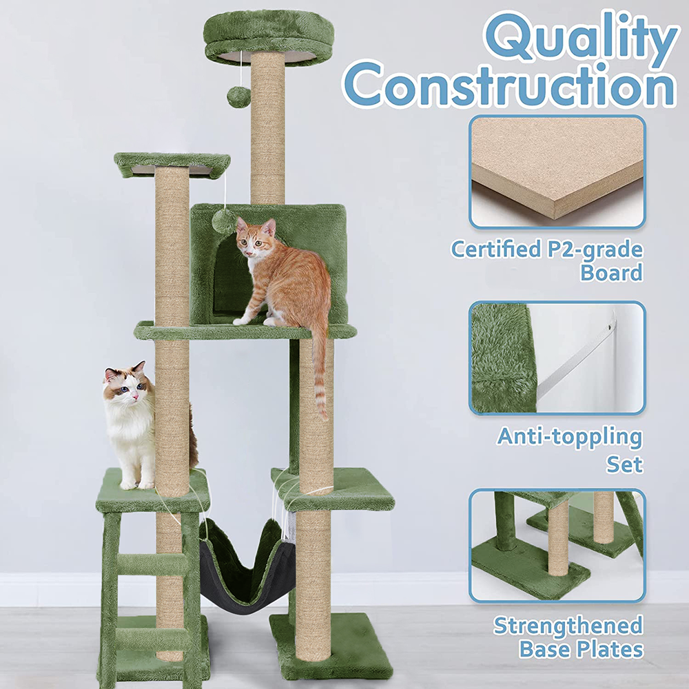 Furrlovers Multi Storey Cat Tree with Hammock, Condo & Scratching Posts (Green)