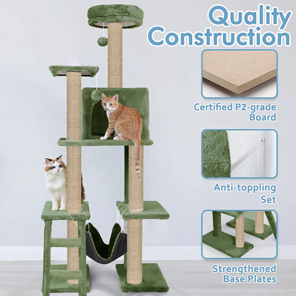 Furrlovers Multi Storey Cat Tree with Hammock, Condo & Scratching Posts (Green)