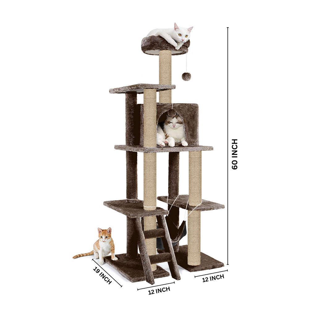 Furrlovers Multi Storey Cat Tree with Hammock, Condo & Scratching Posts (Brown)