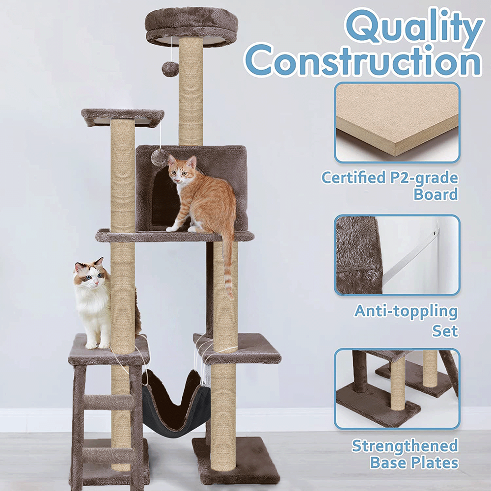 Furrlovers Multi Storey Cat Tree with Hammock, Condo & Scratching Posts (Brown)