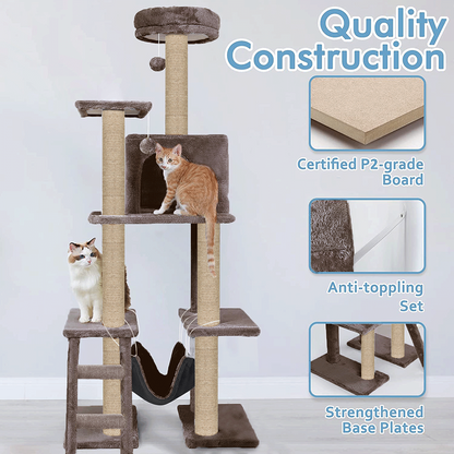 Furrlovers Multi Storey Cat Tree with Hammock, Condo & Scratching Posts (Brown)