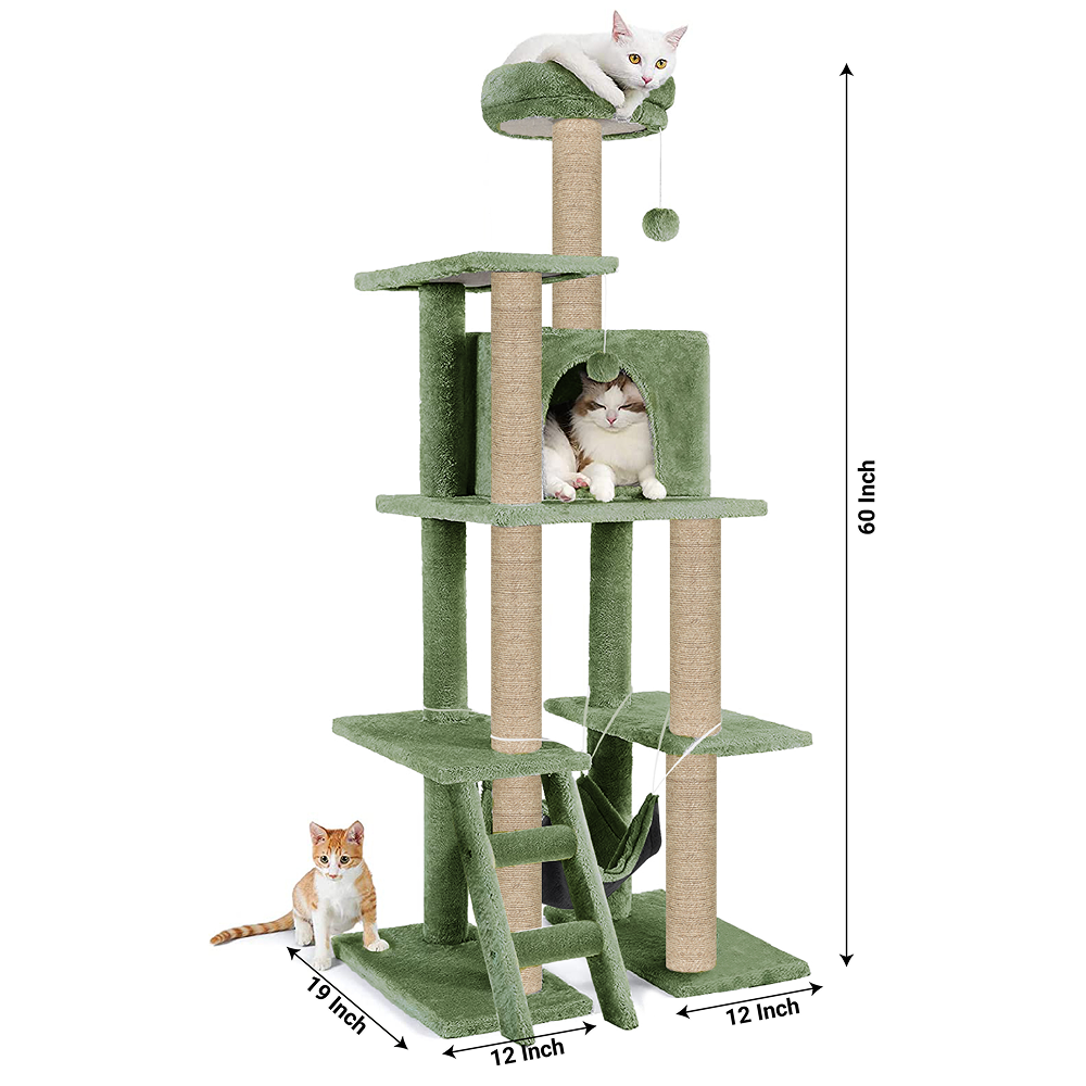 Furrlovers Multi Storey Cat Tree with Hammock, Condo & Scratching Posts (Green)