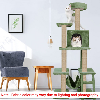 Furrlovers Multi Storey Cat Tree with Hammock, Condo & Scratching Posts (Green)