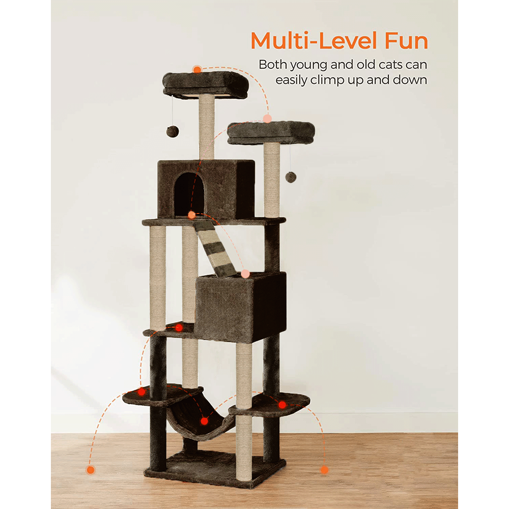 Furrlovers Multi Storey Cat Tree with Hammock, Condo & Sisal Scratching Posts (Brown)