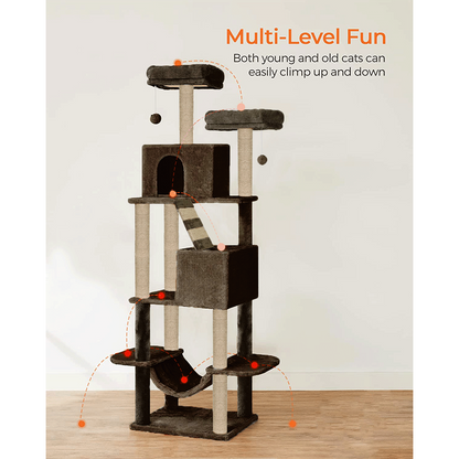 Furrlovers Multi Storey Cat Tree with Hammock, Condo & Sisal Scratching Posts (Brown)