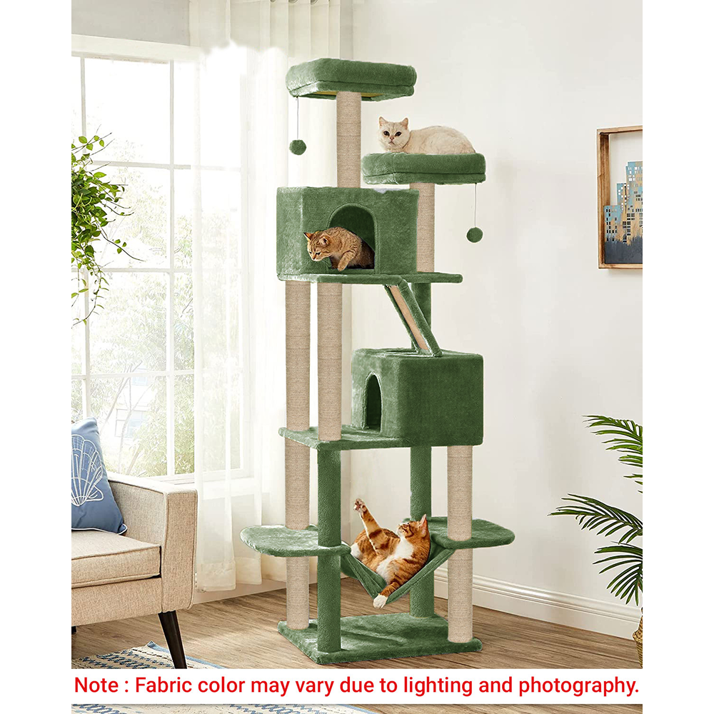 Furrlovers Multi Storey Cat Tree with Hammock, Condo & Sisal Scratching Posts (Green)
