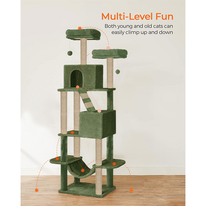 Furrlovers Multi Storey Cat Tree with Hammock, Condo & Sisal Scratching Posts (Green)