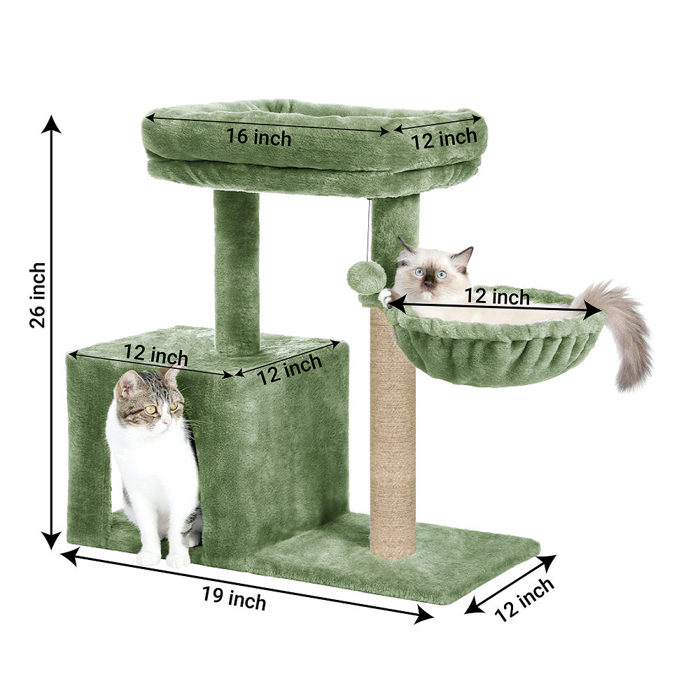 Furrlovers Multilevel Activity Tower with Plush Hammock and Perch Seats for Cats (Green)