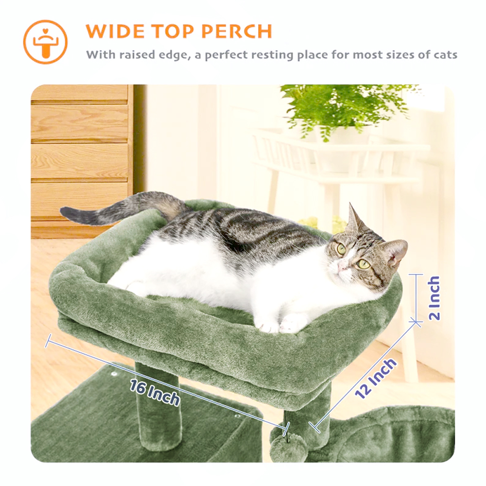 Furrlovers Multilevel Activity Tower with Plush Hammock and Perch Seats for Cats (Green)