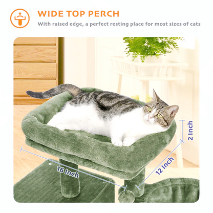 Furrlovers Multilevel Activity Tower with Plush Hammock and Perch Seats for Cats (Green)