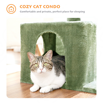 Furrlovers Multilevel Activity Tower with Plush Hammock and Perch Seats for Cats (Green)