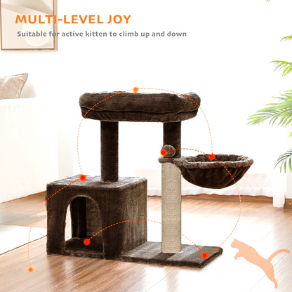 Furrlovers Multilevel Activity Tower with Plush Hammock and Perch Seats for Cats (Brown)