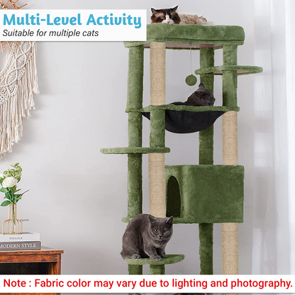 Furrlovers Multilevel Cat Climbing Tower with Top Bed and Multiple Seats (Green)