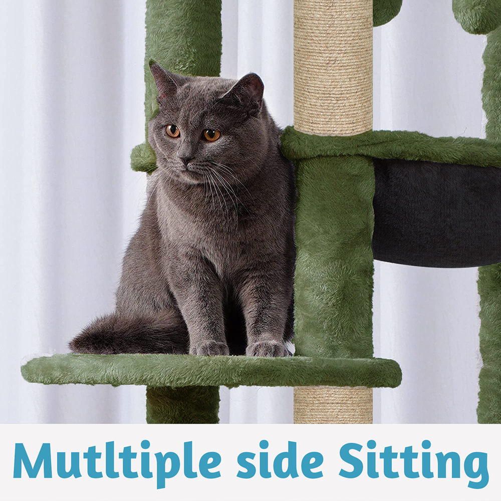 Furrlovers Multilevel Cat Climbing Tower with Top Bed and Multiple Seats (Green)