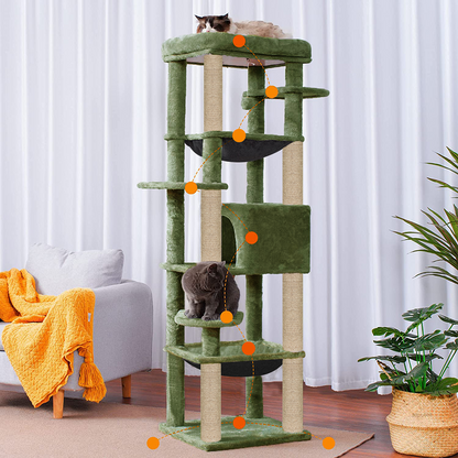 Furrlovers Multilevel Cat Climbing Tower with Top Bed and Multiple Seats (Green)