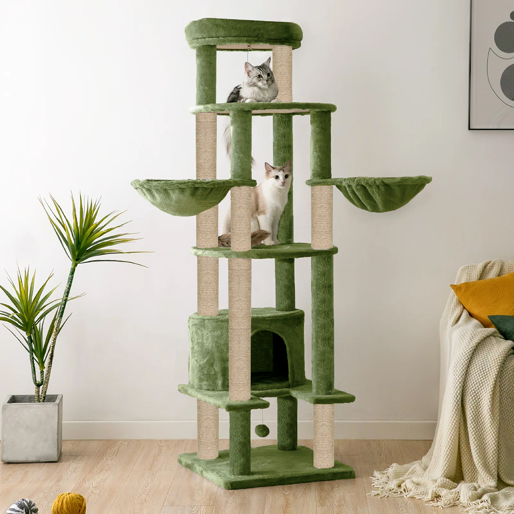 Furrlovers Multi Level Cat Tree Tower with Scratching Posts, Hammock & Condo (Green)