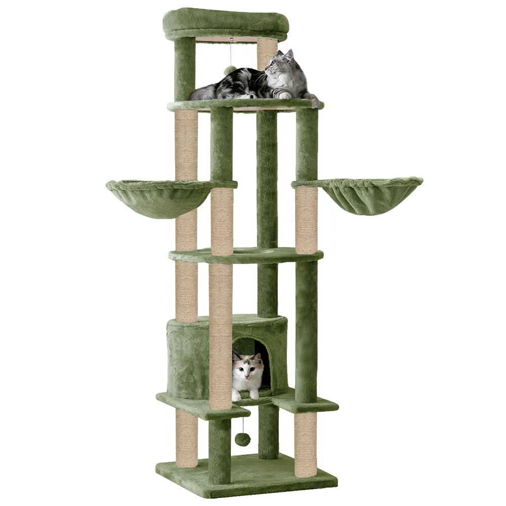 Furrlovers Multi Level Cat Tree Tower with Scratching Posts, Hammock & Condo (Green)