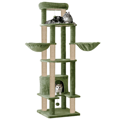 Furrlovers Multi Level Cat Tree Tower with Scratching Posts, Hammock & Condo (Green)