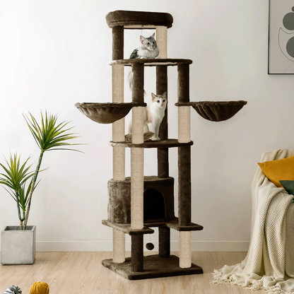 Furrlovers Multi Level Cat Tree Tower with Scratching Posts, Hammock & Condo (Brown)