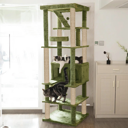 Furrlovers Multilevel Cat Tree with Condo, Ladder & Jute Rope Scratching Posts (Green)