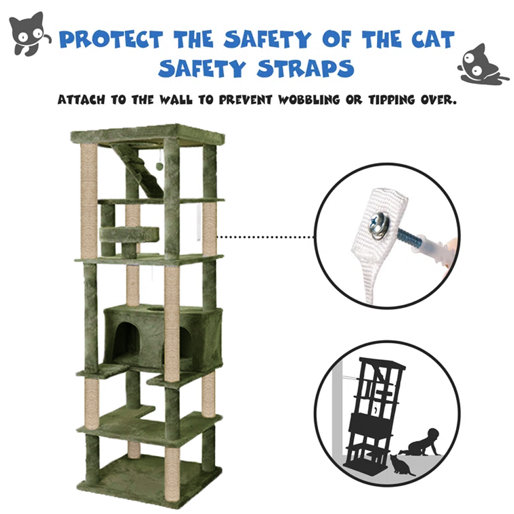 Furrlovers Multilevel Cat Tree with Condo, Ladder & Jute Rope Scratching Posts (Green)