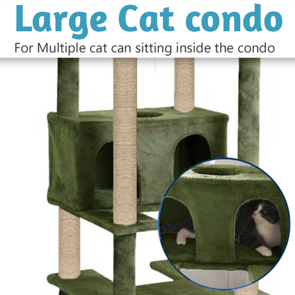 Furrlovers Multilevel Cat Tree with Condo, Ladder & Jute Rope Scratching Posts (Green)