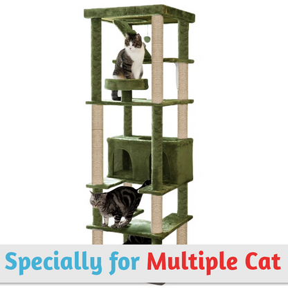 Furrlovers Multilevel Cat Tree with Condo, Ladder & Jute Rope Scratching Posts (Green)