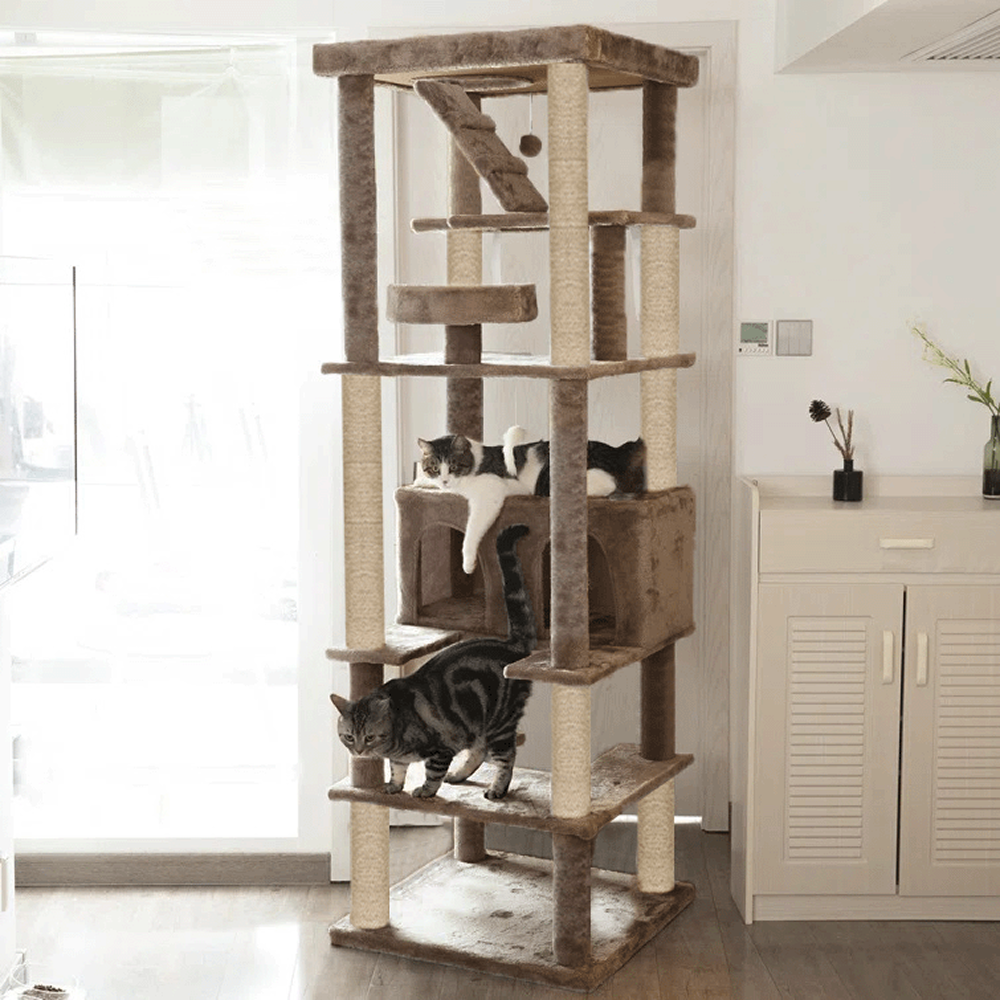 Furrlovers Multilevel Cat Tree with Condo, Ladder & Jute Rope Scratching Posts (Brown)