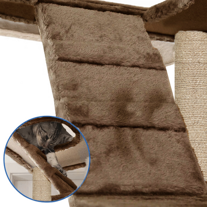 Furrlovers Multilevel Cat Tree with Condo, Ladder & Jute Rope Scratching Posts (Brown)