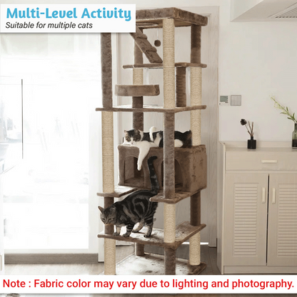 Furrlovers Multilevel Cat Tree with Condo, Ladder & Jute Rope Scratching Posts (Brown)