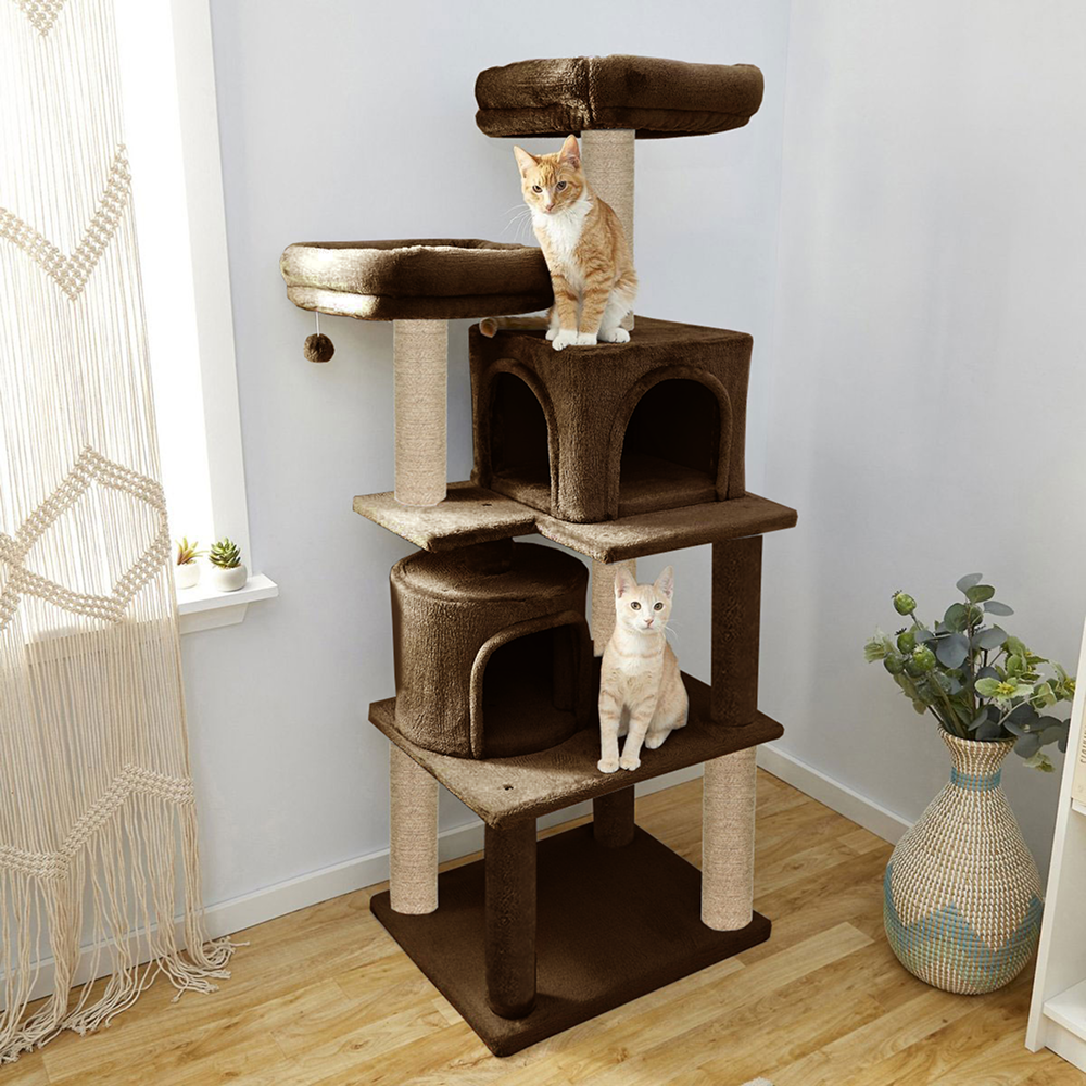 Furrlovers Multilevel Cat Tree with Condo, Perches & Jute Rope Scratching Posts (Brown)