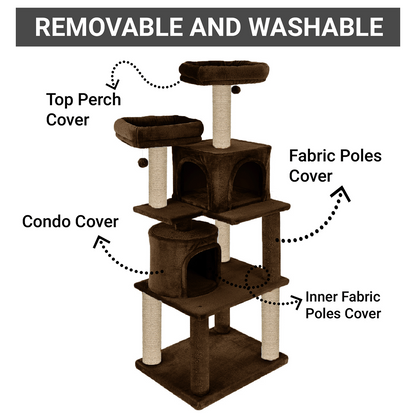 Furrlovers Multilevel Cat Tree with Condo, Perches & Jute Rope Scratching Posts (Brown)