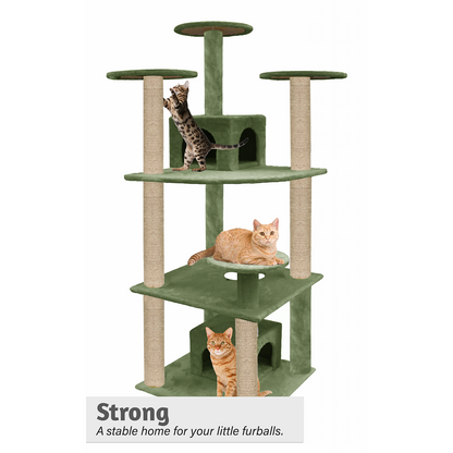 Furrlovers Multilevel Cat Tree with Condo & Jute Rope Scratching Posts (Green)